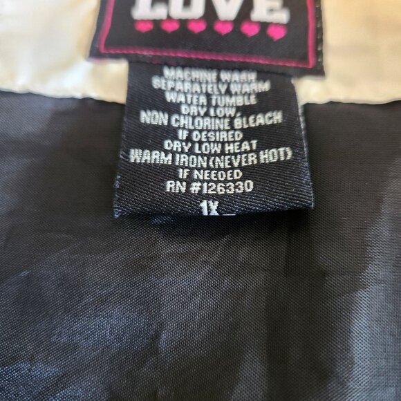 Love‎ Love Love Windbreaker Jacket Hooded Lined Zip Black Pink White Womens 1X - Picture 8 of 11